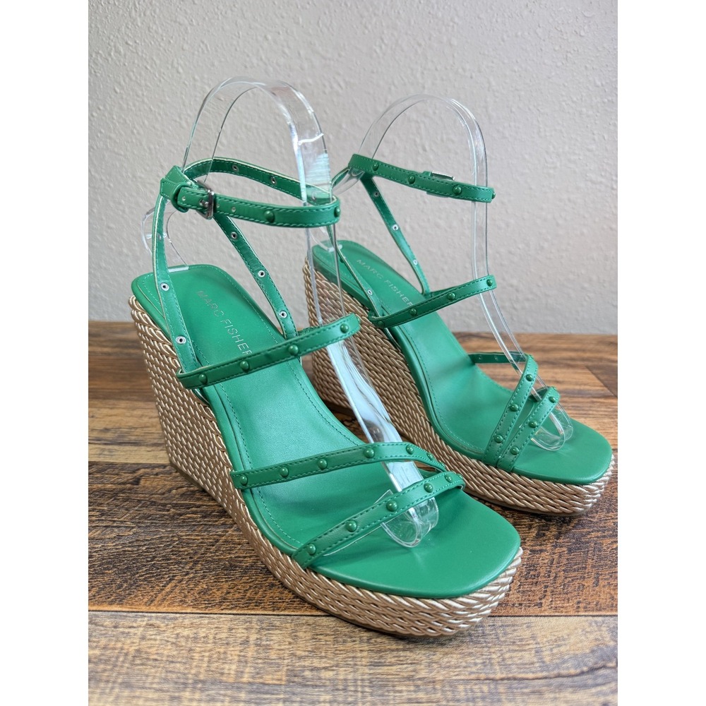 Marc Fisher Size 7 Kelly‎ Green Zeki Espadrille Wedge Sandal Coastal Boho Resort